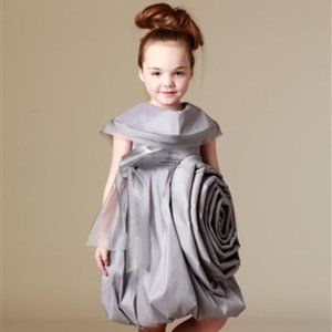 Beautiful Girls Size 5 Kidcute Ture Silver Sonia Dress with Giant Flower